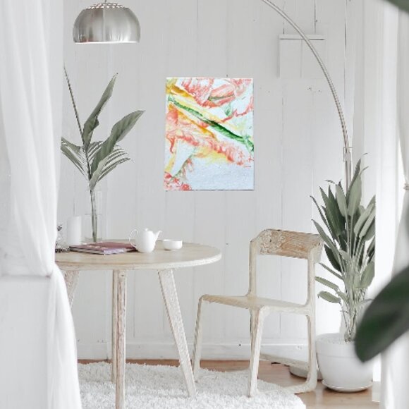 Abstract Art Acrylics Painting on Canvas Beach Tropical Colors Size 10 x 13 in - Picture 2 of 4